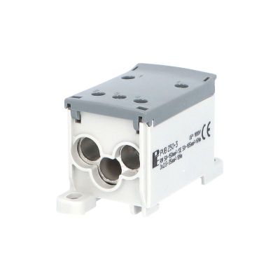 Blok na rozdelenie fáz PVB 250-3, 1pól., AL/CU, 250A, 690V, sivý, na DIN