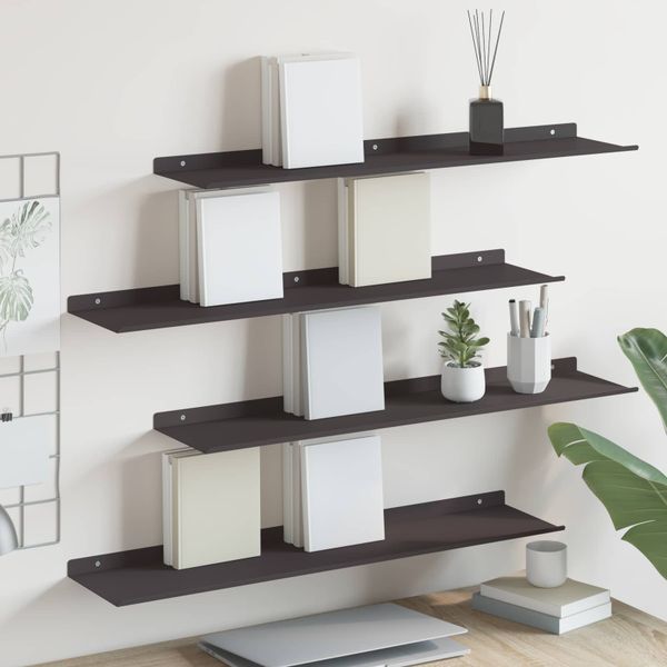 vidaXL Závesná polica Nástenný 4 pcs Čierny 80 x 18 x 2,5 cm Oceľ