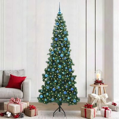 vidaXL Rohový umelý vianočný strom s 300 LED-i Zelená 240 cm PVC a kov