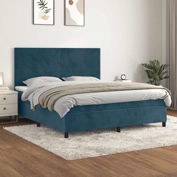 vidaXL Posteľný rám boxsping s matracom tmavomodrý 180x200 cm zamat