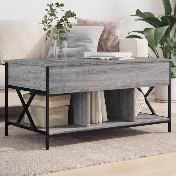 vidaXL Konferenčný stolík sivý sonoma 100x55x50 cm kompoz. drevo a kov