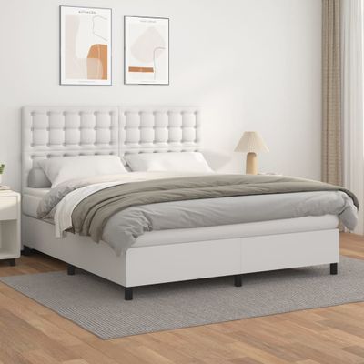vidaXL Boxspring posteľ s matracom biela 180x200 cm umelá koža