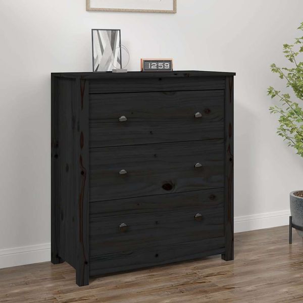 vidaXL Komoda čierna 70x35x80 cm borovicový masív