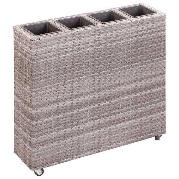 vidaXL Vyvýšený záhradný záhon+4 nádoby 80x22x79 cm, polyratan, sivý