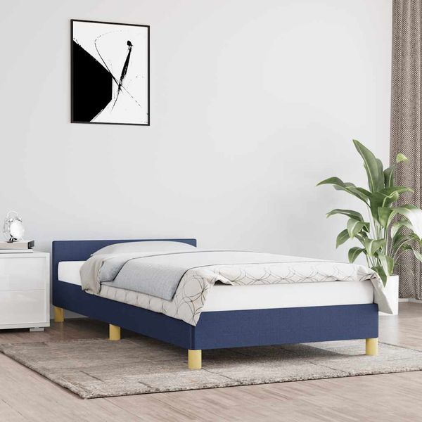 vidaXL Posteľný rám s čelom bez matraca modrý 100x200 cm látka