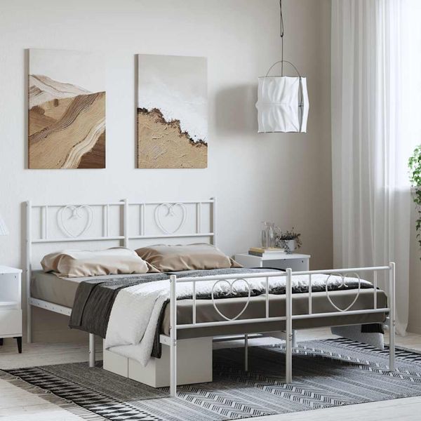 vidaXL Kovový rám postele s čelom a podnožkou biely 150x200 cm
