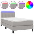 vidaXL Posteľ boxsping s matracom a LED bledosivá 90x200 cm látka