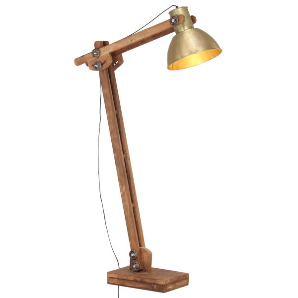 vidaXL Stojanová lampa mosadzná masívne mangovníkové drevo E27