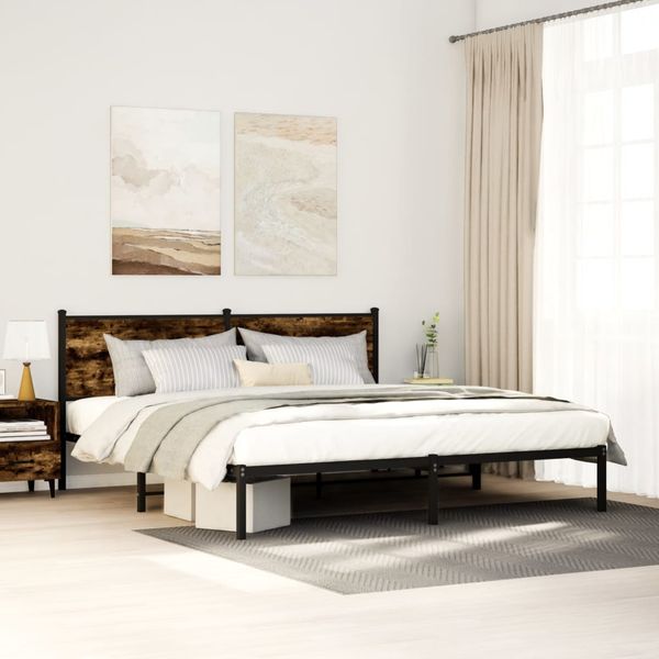 vidaXL Kovový posteľný rám bez matraca dymový dub 180x200 cm