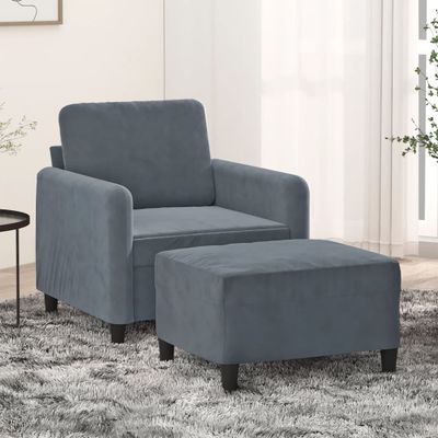 vidaXL Kreslo s podnožkou tmavosivé 60 cm zamat