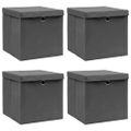 vidaXL Úložné boxy s vekom 4 ks, sivé 32x32x32 cm, látka