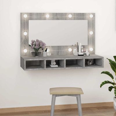 vidaXL Zrkadlová skrinka s LED sivý dub sonoma 90x31,5x62 cm