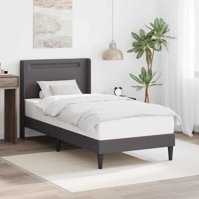 vidaXL Rám postele s LED pásikmi Sivá 90 x 190 cm Umelá koža