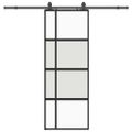 vidaXL Posuvné dvere s kovaním čierne 76x205 cm tvrdené sklo