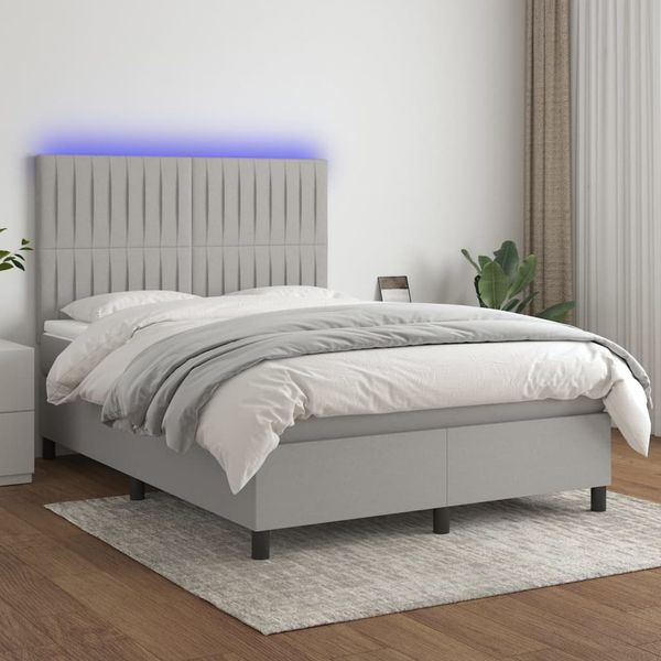 vidaXL Posteľ boxsping s matracom a LED bledosivá 140x190 cm látka