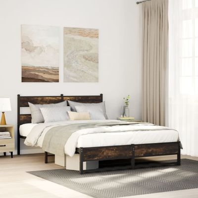 vidaXL Kovový posteľný rám bez matraca dymový dub 150x200 cm
