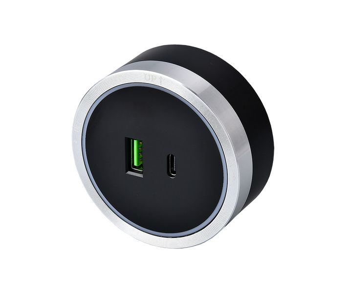 Zásuvkový modul Viking A60SB, strieborno-čierna/výstupy - 1xUSB-A, 1xUSB-C/výkon až 2500W/230V,16A,50Hz