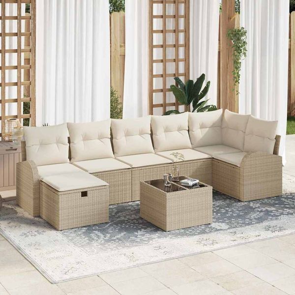 vidaXL Súprava záhradných pohoviek s vankúšom 8 pcs Béžová Poly ratan