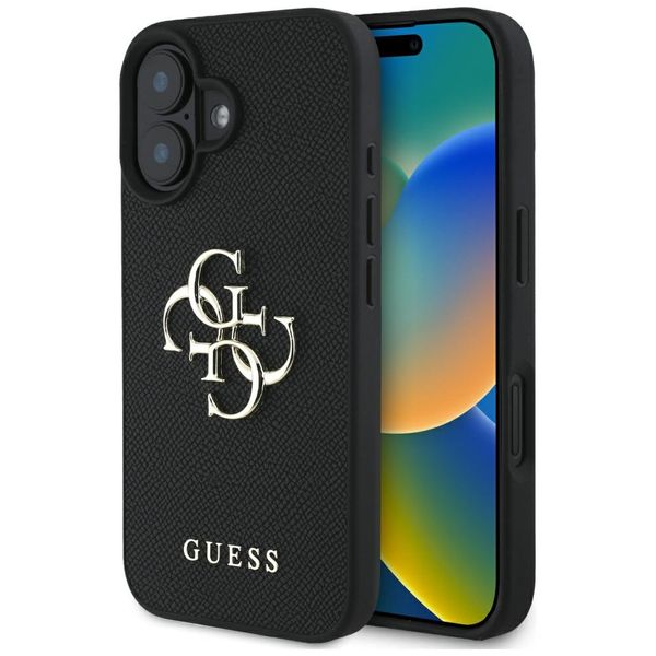 Puzdro Guess Hardcase PU so zrnitou štruktúrou Big 4G a klasickým logom pre iPhone 16 6,1" čierna