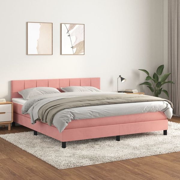 vidaXL Posteľný rám boxsping s matracom ružový 160x200 cm zamat