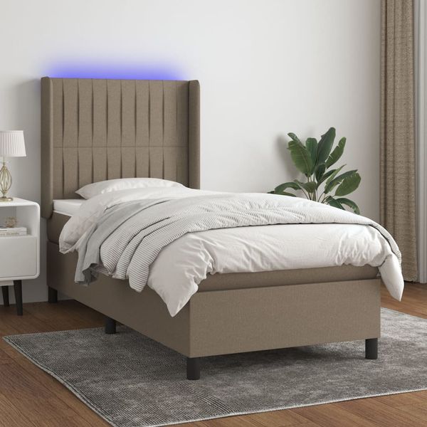 vidaXL Posteľ boxsping s matracom a LED sivohnedá 80x200 cm látka