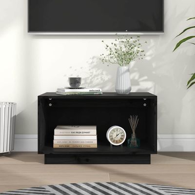 vidaXL TV skrinka čierna 60x35x35 cm masívna borovica