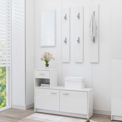 vidaXL Nábytok do chodby, lesklý biely 100x25x76,5cm, kompozitné drevo