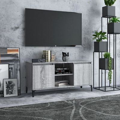 vidaXL TV skrinka, kovové nohy, sivá sonoma 103,5x35x50 cm