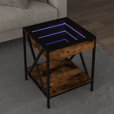 vidaXL Konferenčný stolík s nekonečnými LED dymový dub 40x40x49 cm