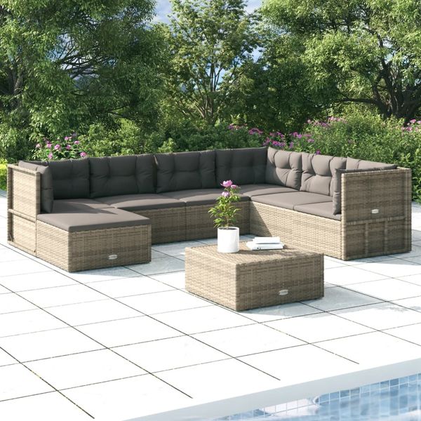 vidaXL 7-dielna záhradná sedacia súprava s vankúšmi sivá polyratanová
