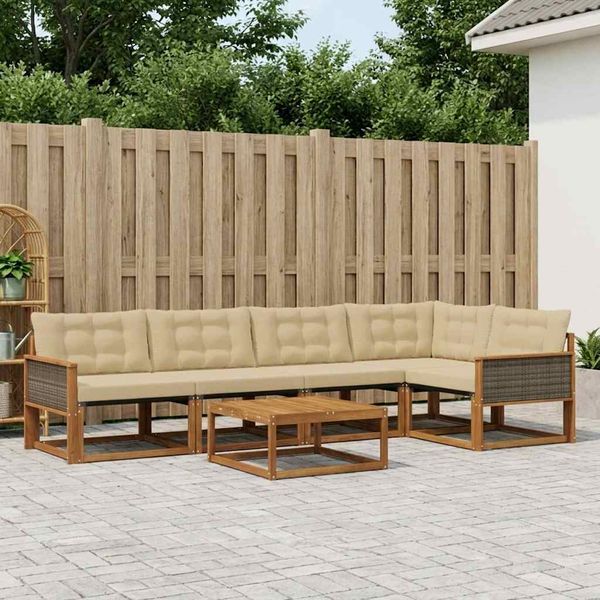 vidaXL Záhradná súprava gaučov s vankúšom 6 pcs Prírodná a béžová