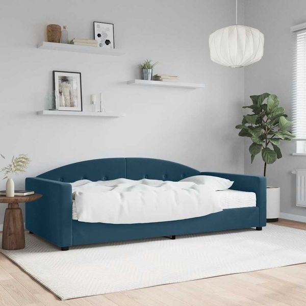 vidaXL Denná posteľ s matracom modrá 100x200 cm zamat