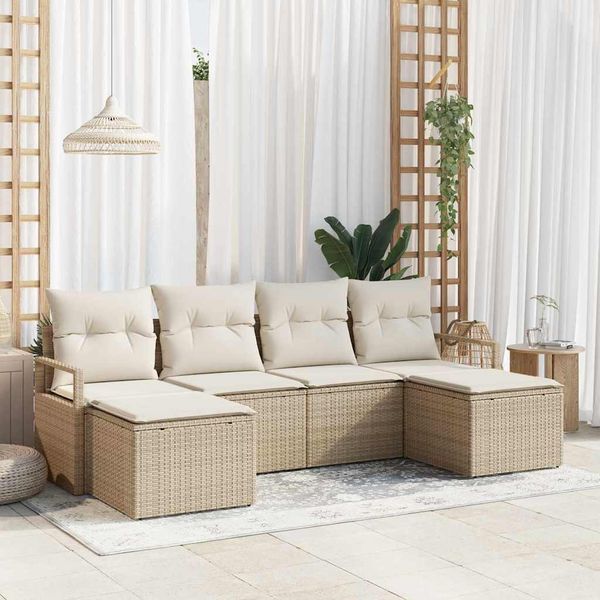 vidaXL Sada pohoviek s vankúšom 6 pcs Béžová a krémová polyratan