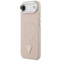 Guess Case Magsafe PU Leather Case s trojuholníkovým logom a strieborným kovovým rámom fotoaparátu pre iPhone 17 Air ružová