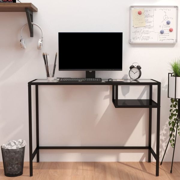 vidaXL Počítačový stôl, čierny 100x36x74 cm, sklo