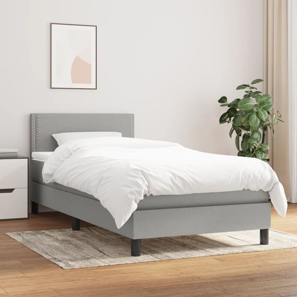 vidaXL Posteľný rám boxsping s matracom bledosivý 90x200 cm látka