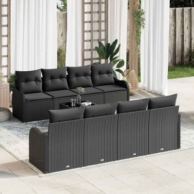 vidaXL Súprava záhradných pohoviek s vankúšom s úložiskom 9 pcs Čierna