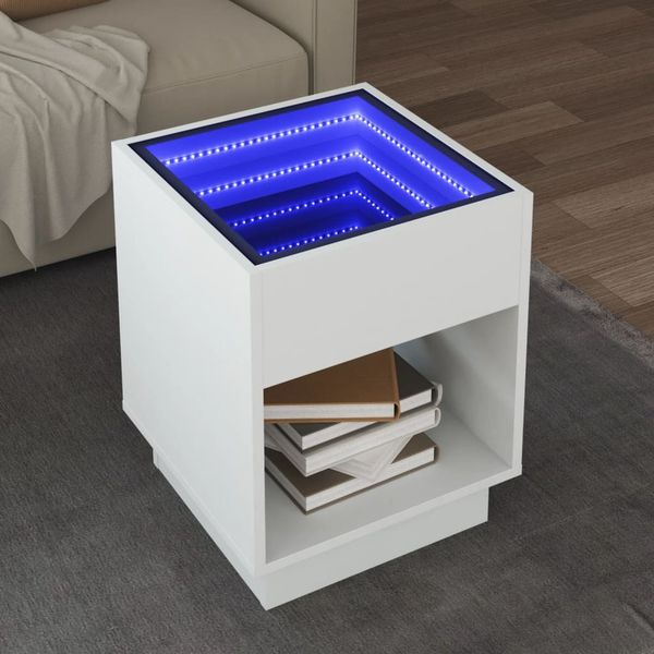 vidaXL Konferenčný stolík s nekonečnými LED biely 40x40x50 cm