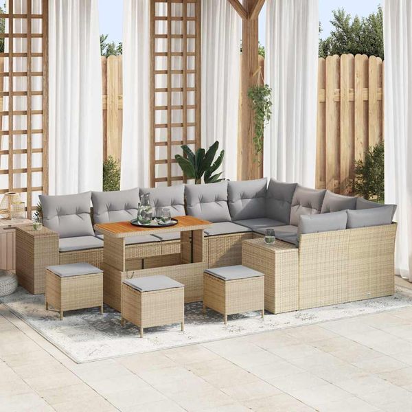 vidaXL Súprava záhradných pohoviek s vankúšom 13 pcs Béžová polyratan