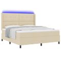 vidaXL LED box s pružinami s čelnou doskou Krémová 180 x 200 cm látka