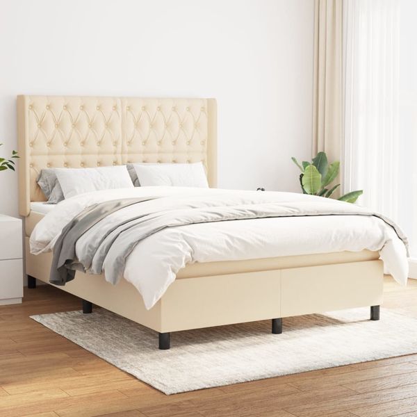 vidaXL Posteľný rám boxspring s matracom krémový 140x200 cm látka