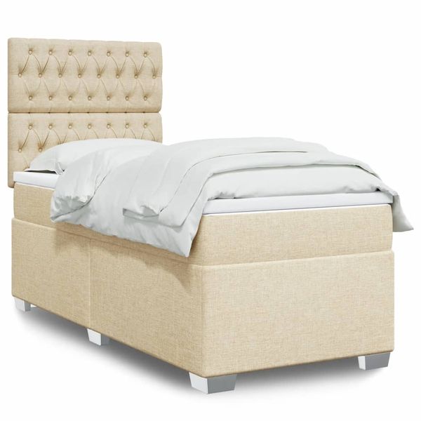 vidaXL Boxspring posteľ s matracom krémová 100x200 cm látka