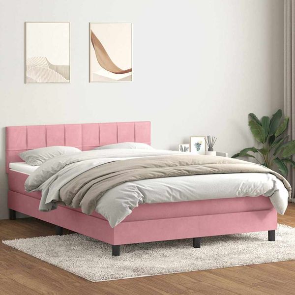 vidaXL Posteľný rám boxsping s matracom ružový 160x220 cm zamat