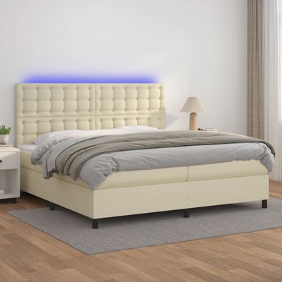 vidaXL Boxspring posteľ s matracom a LED krémová 200x200 cm umelá koža