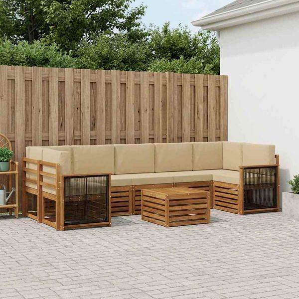 vidaXL Záhradná súprava gaučov s vankúšom 8 pcs Prírodná a béžová