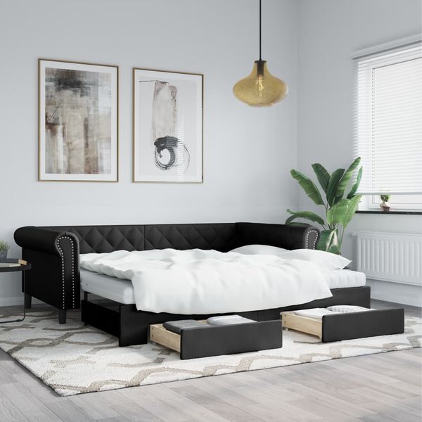 vidaXL Rozklad. denná posteľ so zásuvkami čierna 90x200 cm umelá koža