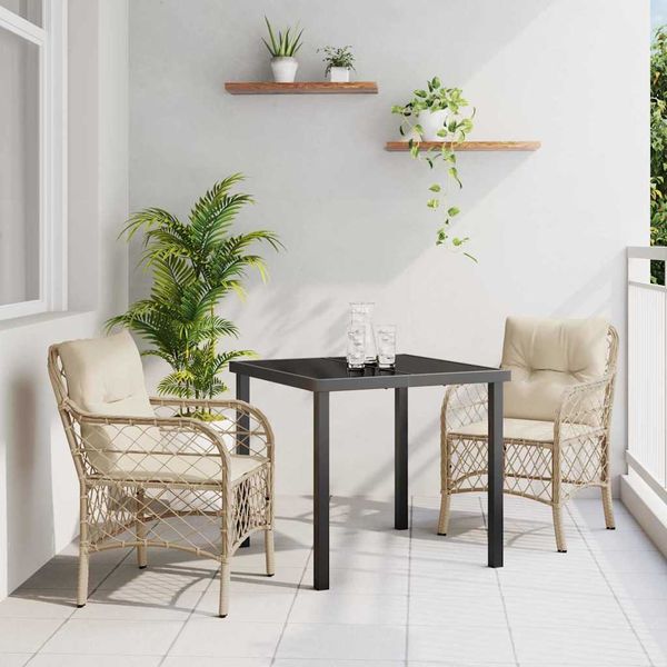 vidaXL Záhradný jedálenský set s vankúšom 3 pcs Béžová polyratan