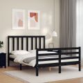 vidaXL Rám postele s čelom čierny 140x190 cm masívne drevo