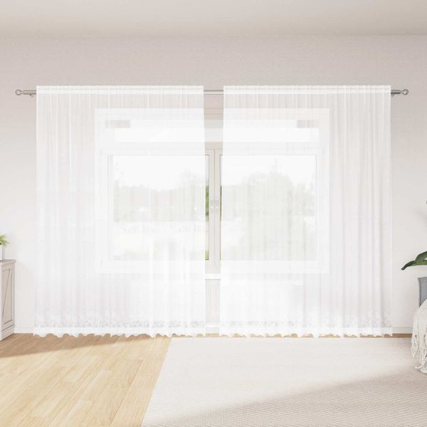 vidaXL Čipková záclona so záclonami Biela 240 x 300 cm Polyester
