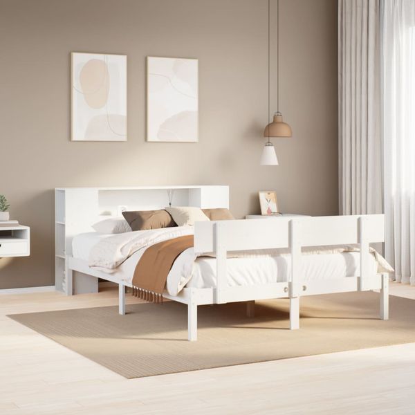 vidaXL Posteľ s knižnicou bez matraca biela 140x190cm borovicový masív
